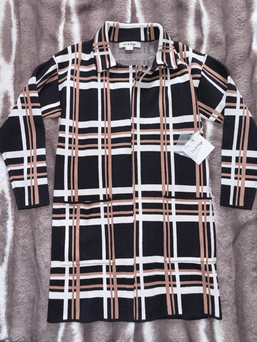 Eva & Paige Black Plaid Collared Knit cardigan